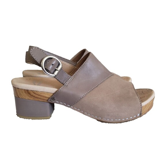 DANSKO Madalyn Taupe Nubuck Leather Block Heel Sling Back Sandal Shoes Size 8